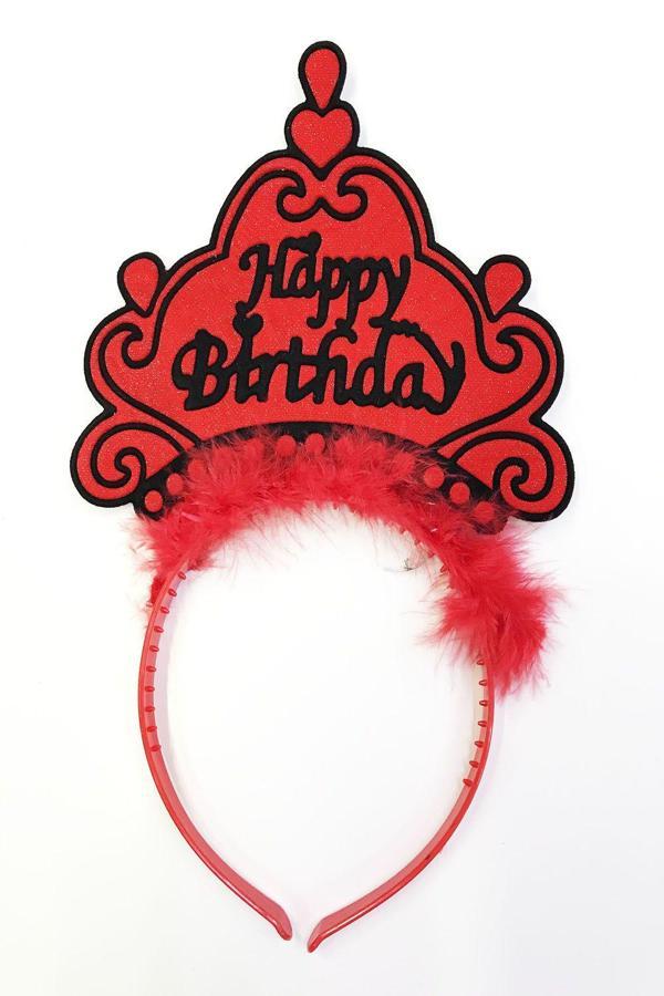 Happy Birthday Neon Kırmızı Renk Doğum Günü Tacı 24x15 cm - Image 1