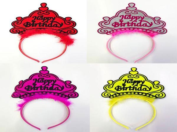 Happy Birthday Yazılı Neon Renk Taç 12 Adet - Image 1