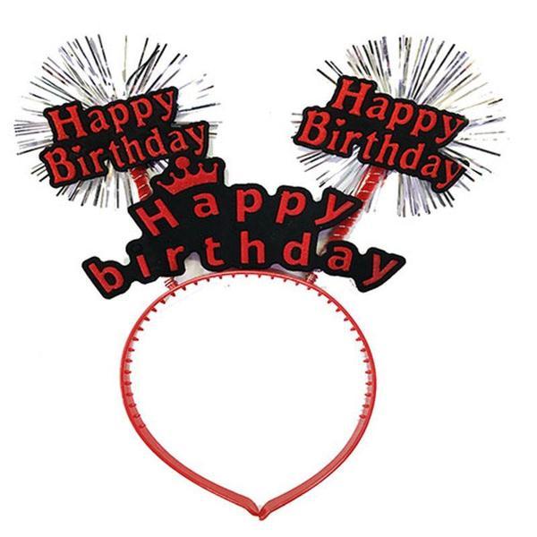 Happy Birthday Yazılı Püsküllü Neon Kırmızı Renk Doğum Günü Tacı 22x19 cm - Image 1