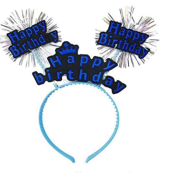 Happy Birthday Yazılı Püsküllü Neon Mavi Renk Doğum Günü Tacı 22x19 cm - Image 1