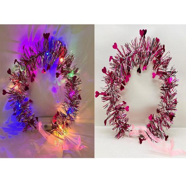 Kalp Püsküllü Gece Parıltısı 3 Modlu LED li Işıklı Taç Fuşya Renk - Image 1