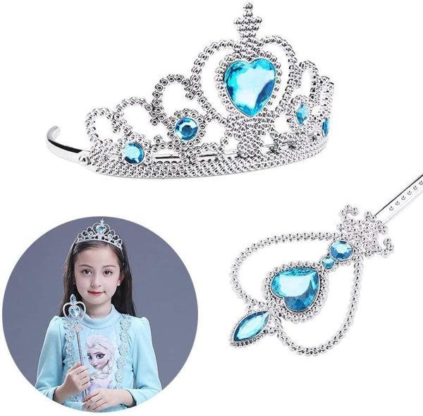 Karlar Ülkesi Elsa Mavi Kalpli Taç ve Mavi Asa Seti Çocuk Boy - Image 1