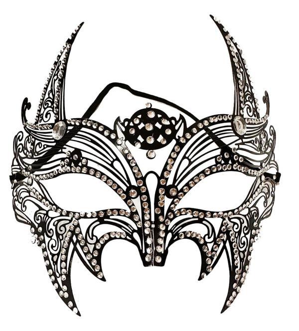 Siyah Renk Lazer Kesim Üzeri Kristal Taşlı Metal Lüks Maske Balo Parti - Image 1