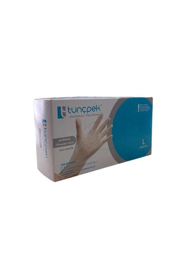 Tunçpek Vinil Pudrasız Şeffaf Eldiven 100 Adet L (Large) - Image 1