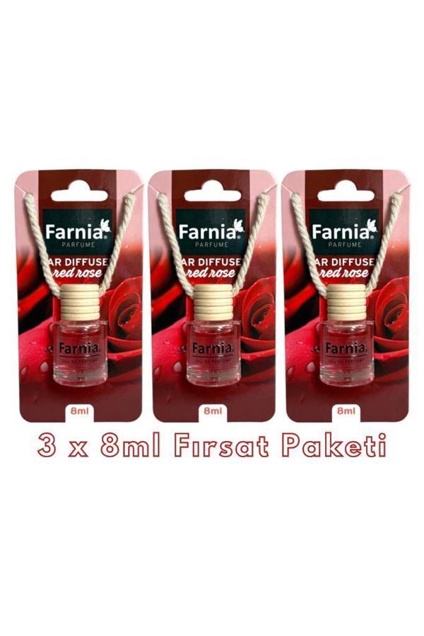 Farnia Yüksek Esanslı Askılı Araç Kokusu EDP Parfüm Kırmızı Gül 8 Ml 3 Adet Avantaj Paketi - Image 1