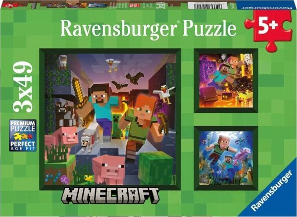 Ravensburger 3x49 Parça Puzzle Minecraft 056217  - Image 1