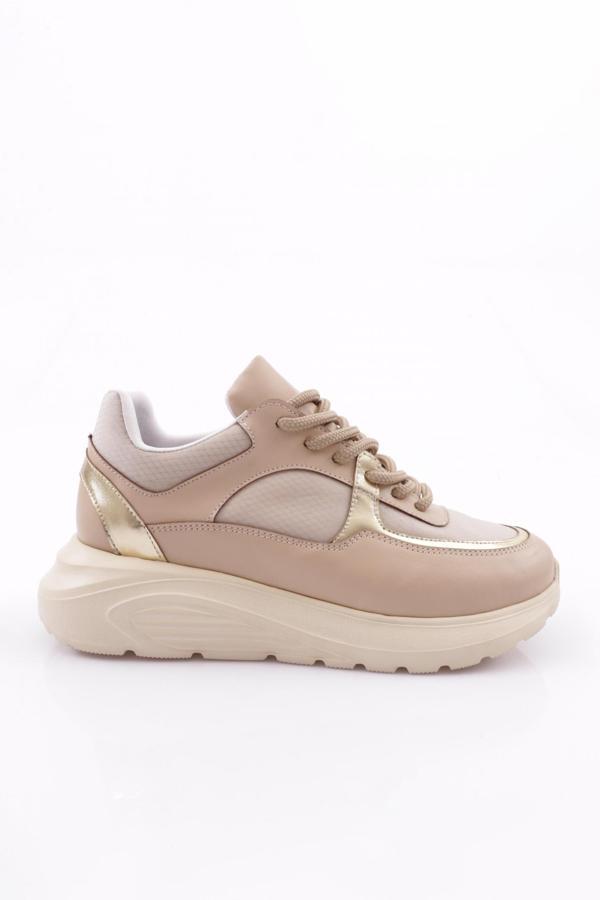 Kadın Kalın Taban File Detaylı Sneakers Ayakkabı Bej 15299793118 - Image 1