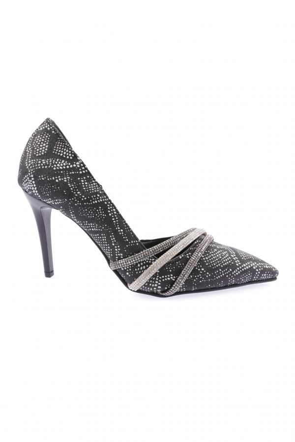 Kadın Silver Taş Bantlı Abiye Ayakkabı Siyah Baskılı 352916182674 - Image 1