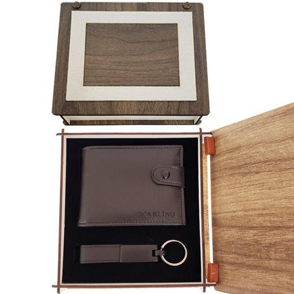 Ahşap Kutulu Deri Cüzdan Anahtarlık Set - Image 1