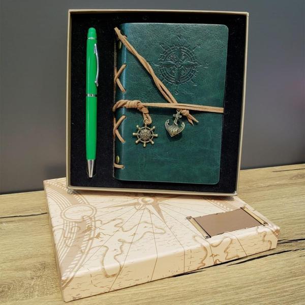 Hediyelik Defter Kalem Kutulu Set Yeşil - Image 1