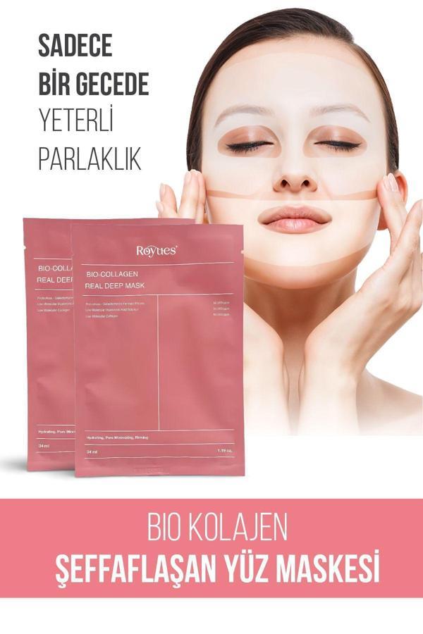 Royues Kolajen Yüz Maskesi Şeffaflaşan Kolajen Yüz Maske Yaşlanma Karşıtı Parlaklık Nemlendirme (2 Adet) - Image 1