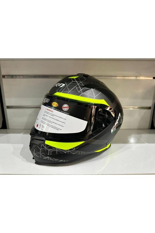 KASK CRN FS-867 MAT GREY/BLACK/YELLOW GÜNEŞ VİZÖRLÜ - Image 1