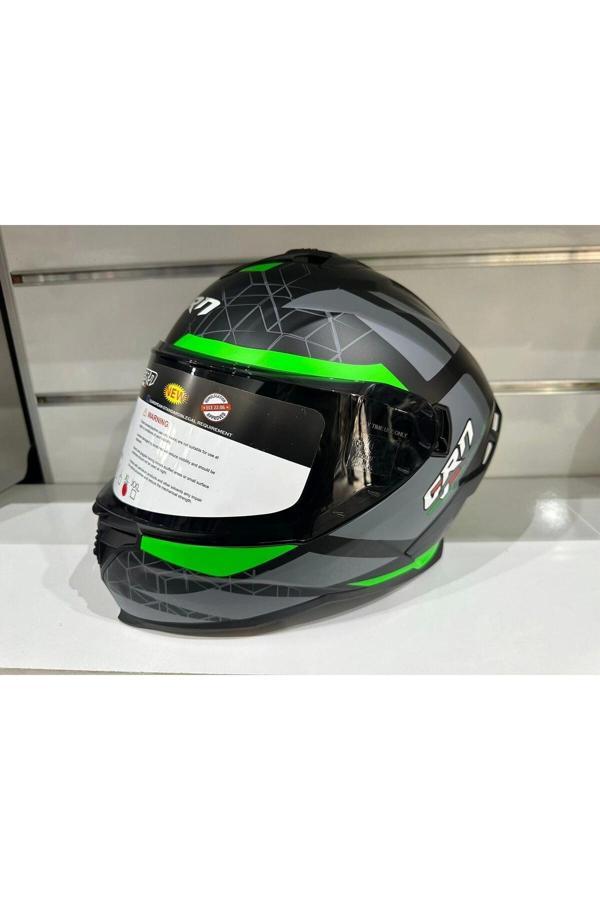 KASK CRN FS-867 MAT BLACK/GREY/GREEN GÜNEŞ VİZÖRLÜ - Image 1