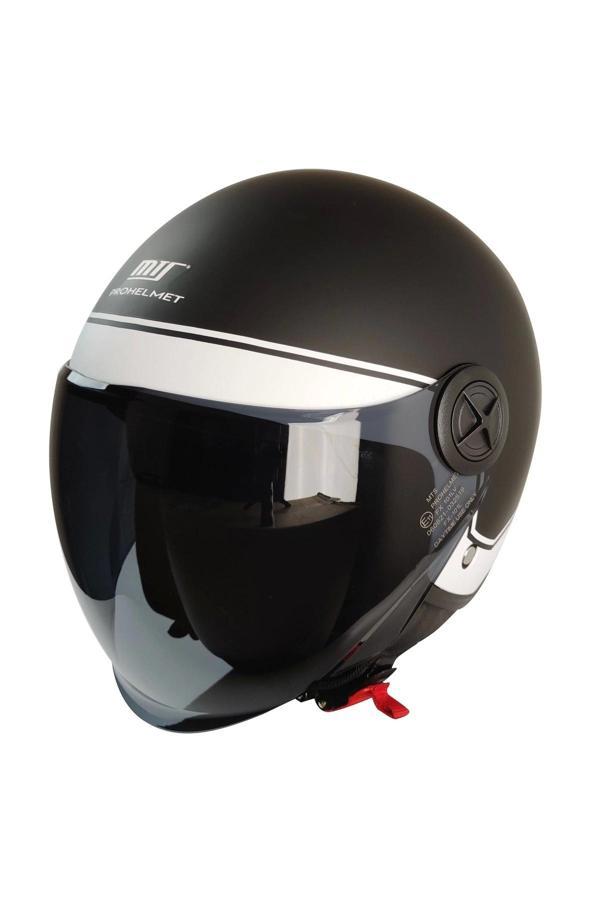 KASK MTS FX-101 MAT SİYAH/BEYAZ ÇENESİZ - Image 1