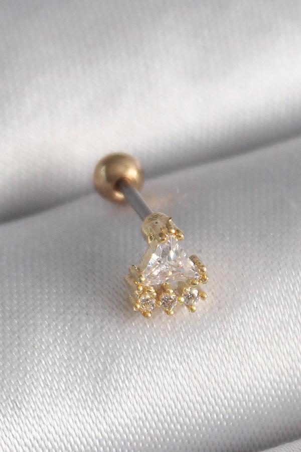 316L Çelik Gold Renk Üçgen Zirkon Taşlı Tragus Piercing - TJ-PR1238 - Image 1