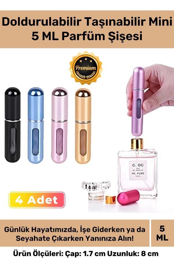 Özel Parfüm Şişesinden Doldurulabilir Taşınabilir Çanta İçi Mini Cep Parfüm Şişesi 5 Ml x 4 Adet - Image 1