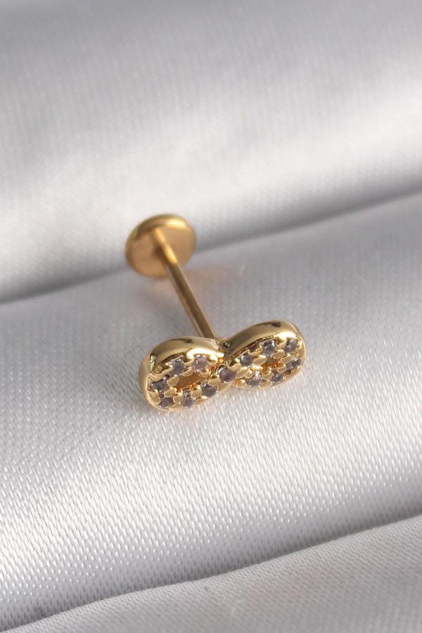 316L Çelik Gold Renk Zirkon Taşlı Sonsuzluk Model Tragus Piercing - TJ-PR1344 - Image 1