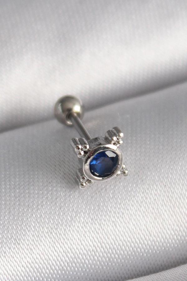 316L Çelik Gümüş Renk Mavi Zirkon Taşlı Tragus Piercing - TJ-PR1271 - Image 1