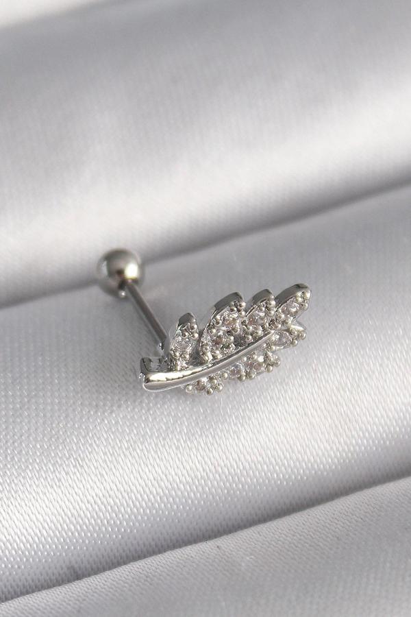 316L Çelik Gümüş Renk Zirkon Taşlı Dal Tragus Piercing - TJ-PR1259 - Image 1