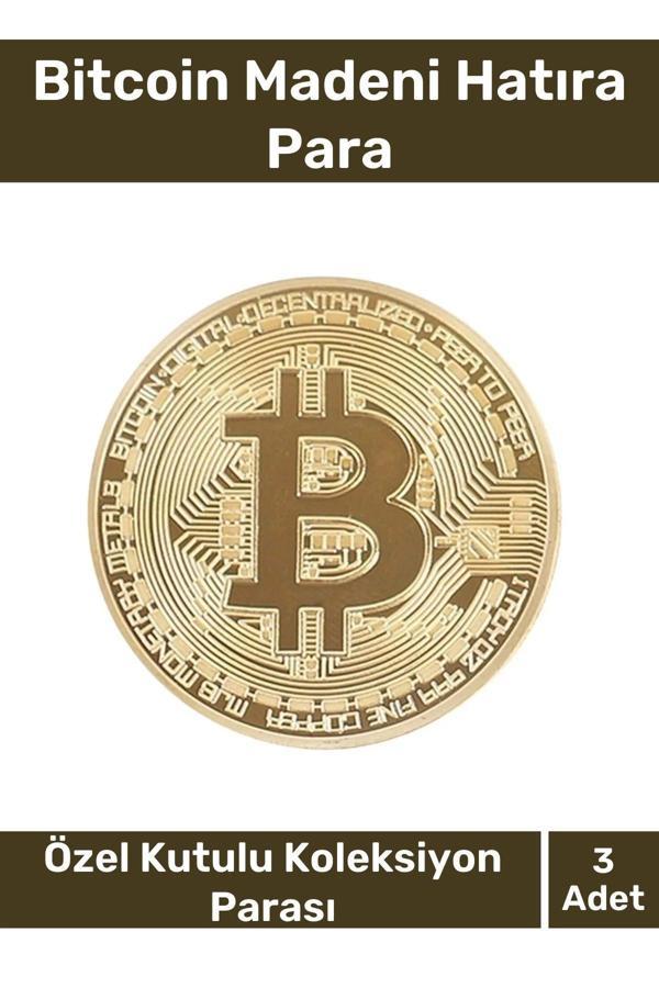 Deluxe Series Kutulu Hediyelik Kripto Hatıra Koleksiyon Bitcoin Madeni Para Altın Rengi 3 Adet - Image 1