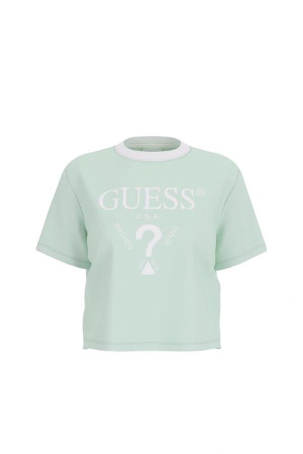 Guess Kadın Bej Filanta Crop Tişört - Image 1