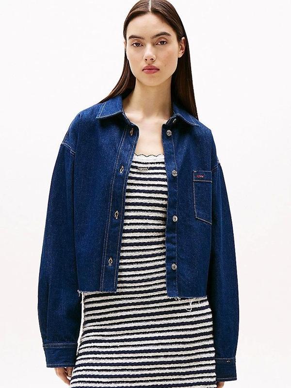 Tommy Hilfiger Kadın Mavi Kısa Kot Gömlek Ceket - Image 1