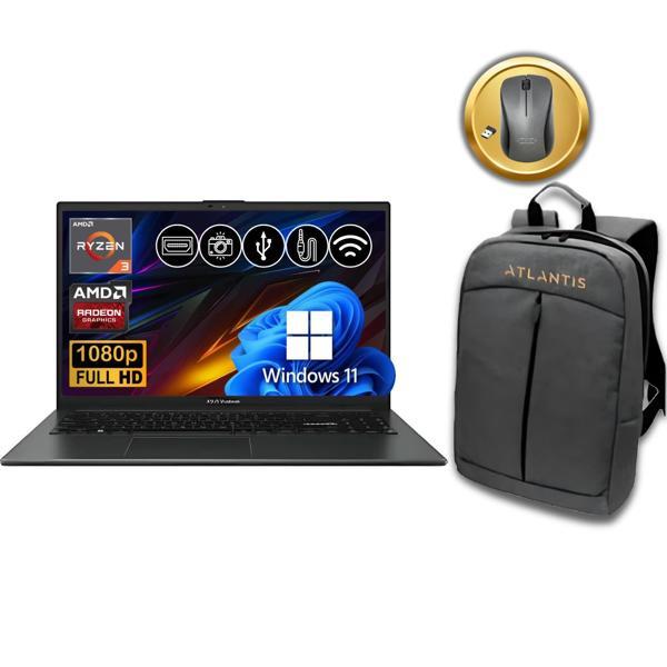 Asus VivoBook Go 15 R3-7320U 8GB 512GB M.2 SSD E1504FA-NJ097  ATL37 15.6" W11Pro Notebook +Mouse&çanta - Image 1