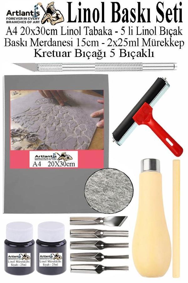 Linol Baskı Seti 1 Paket A4 20x30 Linolyum Tabaka Gri Linol Merdane Oyma Seti 5 Bıçaklı Rulo Fırça Mürekkep Linol Baskı - Image 1