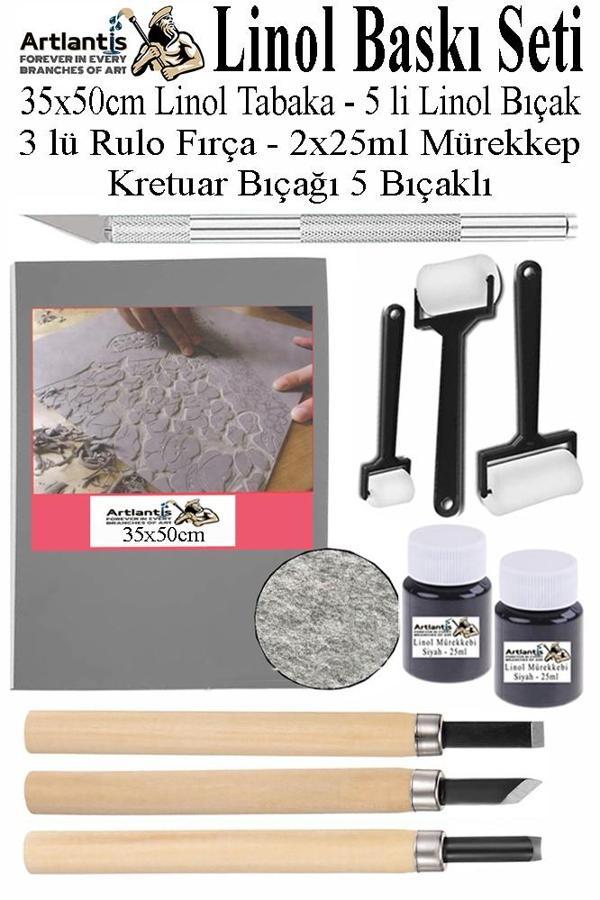 Linol Baskı Seti 1 Paket 35x50 cm Linolyum Tabaka Gri Linol Oyma Seti 3 Bıçaklı Kretuar Rulo Fırça Mürekkep Linol Baskı - Image 1