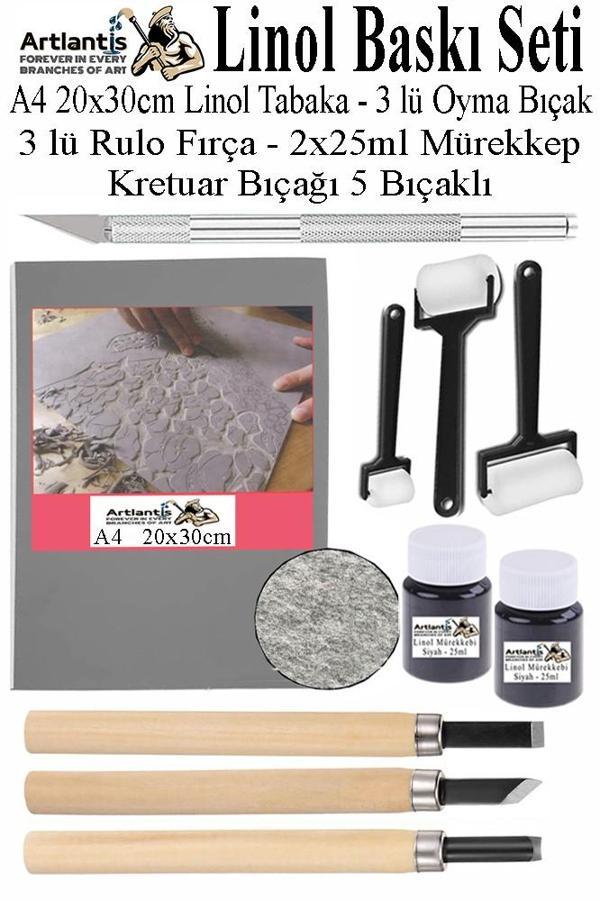Linol Baskı Seti 1 Paket A4 20x30 Linolyum Tabaka Gri Linol Oyma Seti 3 Bıçaklı Kretuar Rulo Fırça Mürekkep Linol Baskı - Image 1