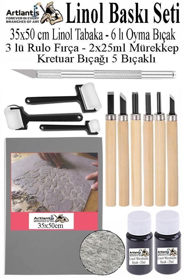 Linol Baskı Seti 1 Paket 35x50 cm Linolyum Tabaka Gri Linol Oyma Seti 6 Bıçaklı Kretuar Rulo Fırça Mürekkep Linol Baskı - Image 1