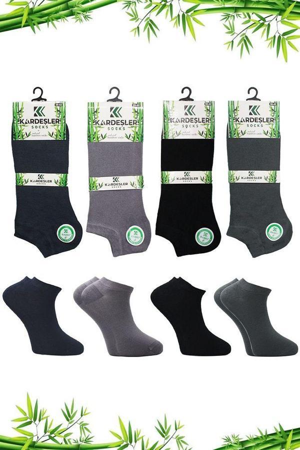 Bambu Erkek Patik Asorti Çok Renkli Çorap Dikişsiz 4'lü Paket - Image 1