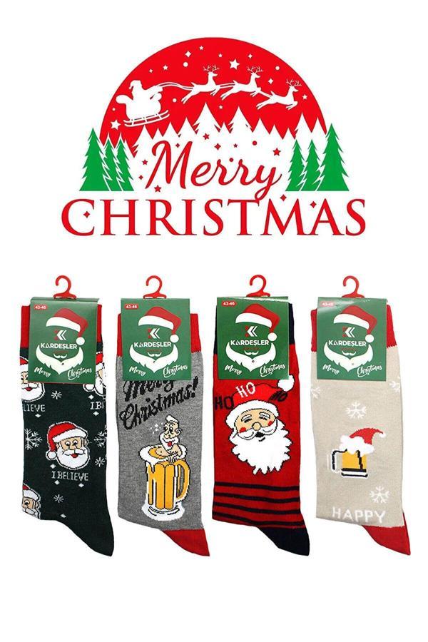 Erkek Yılbaşı Noel Christmas Renkli Desenli Soket Çorap 4'lü Paket - Image 1