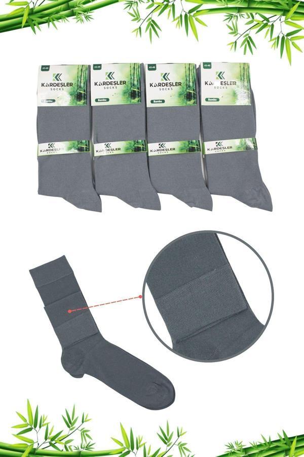 Bambu Erkek Soket Uzun Düz Gri Çorap Dikişsiz 4'lü - Image 1