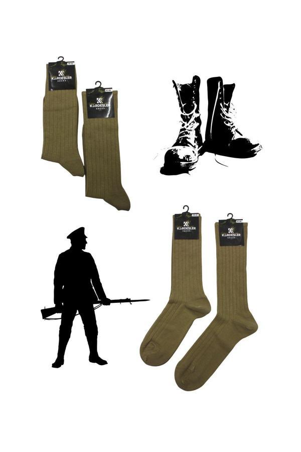 Erkek Askeriye Çorabı Dikişsiz Yazlık 4'lü Paket / Haki - Image 1