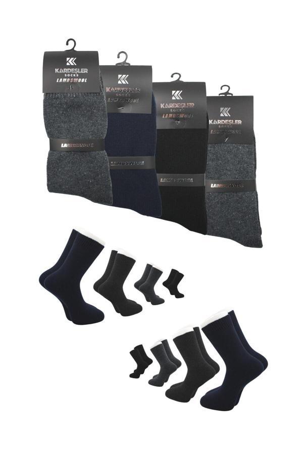 Erkek Lambswool Yün Kışlık Çok Renkli Soket Çorap 4'lü Paket - Image 1