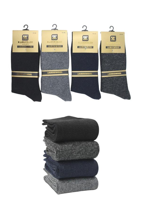 Erkek Lambswool Yün Kışlık Çok Renkli Soket Çorap 4'lü Paket - Image 1