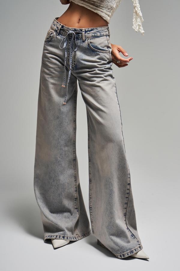 Kadın T.Kot Rengi 4s5-90 Palazzo Fit Bağcıklı %100 Koton Denim Jean - Image 1