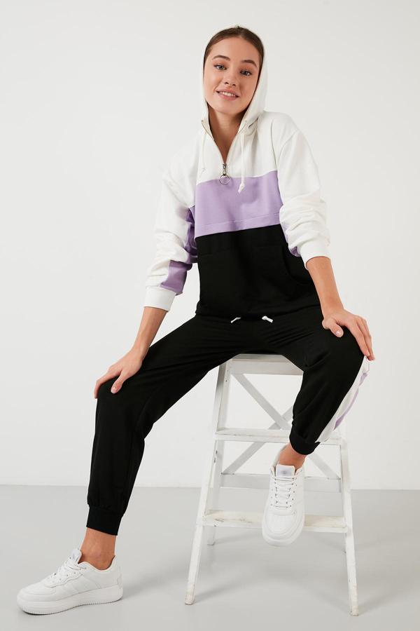 Lela Renk Bloklu Regular Fit Kapüşonlu Spor Bayan Takım 5863835 LİLA - Image 1