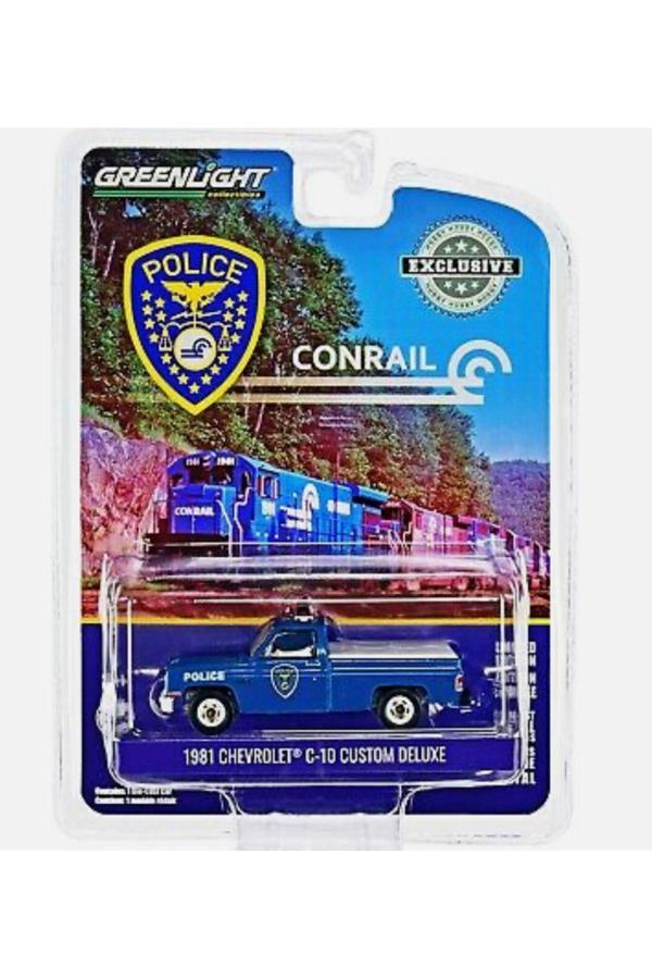 Greenlight 1/64 1981 Chevrolet C-10 Custom Deluxe Police – Conrail Exclusive Model Araba - Image 1