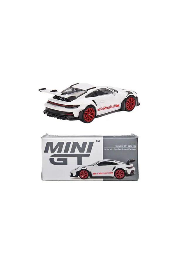 Mini Gt 1/64 Porsche 911 Gt3 Rs (White With Pyro Red) Model Araba - Image 1