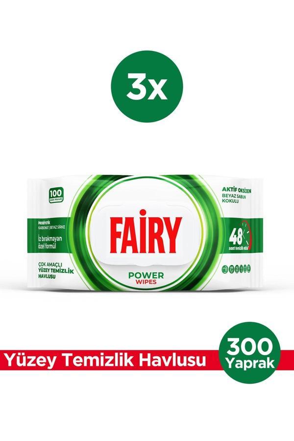 Fairy Power Wipes Yüzey Temizleme Mendili 100 Yaprak 3 Adet | Beyaz Sabun | Beyaz Sirke & Karbonat - Image 1