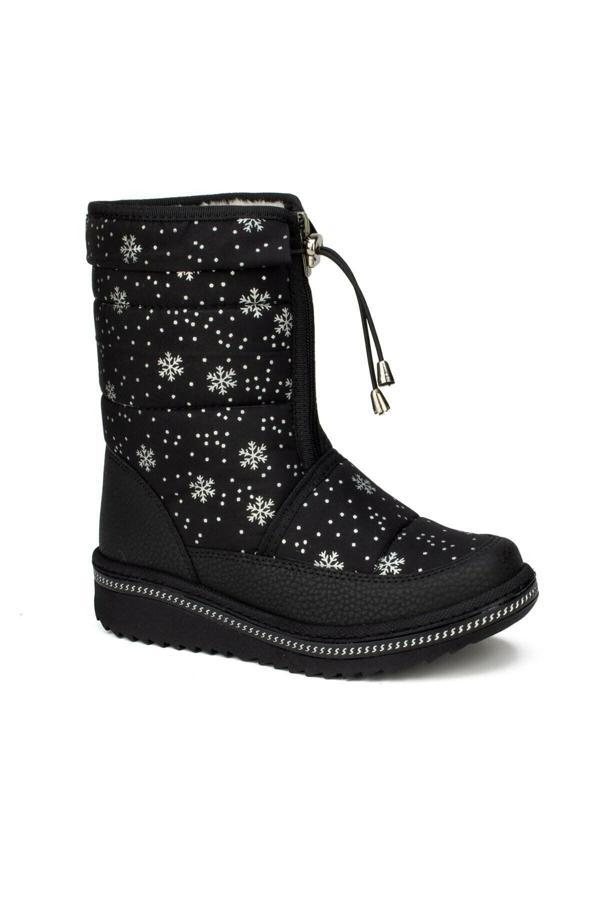 Lepetit Çocuk Kar Botu Kar Desenli Fermuarlı Kürklü Zincirli Kaymaz Taban 35-45 - Image 1