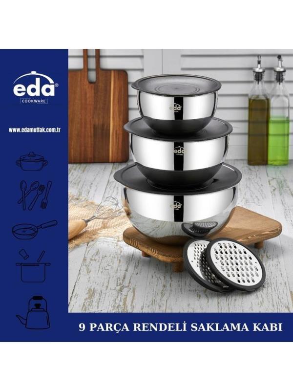 Eda Çelik 9 Parça Rendeli Saklama Kabı Seti 16-20-24 cm - Image 1