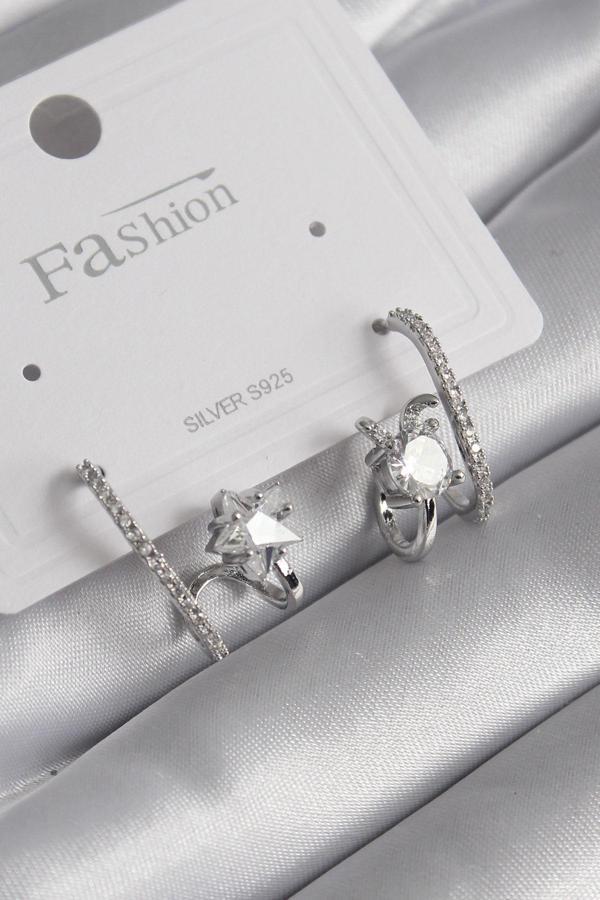 Zarif Kadın için Silver Pirinç Zirkonlu Uygulma Küpe - Image 1