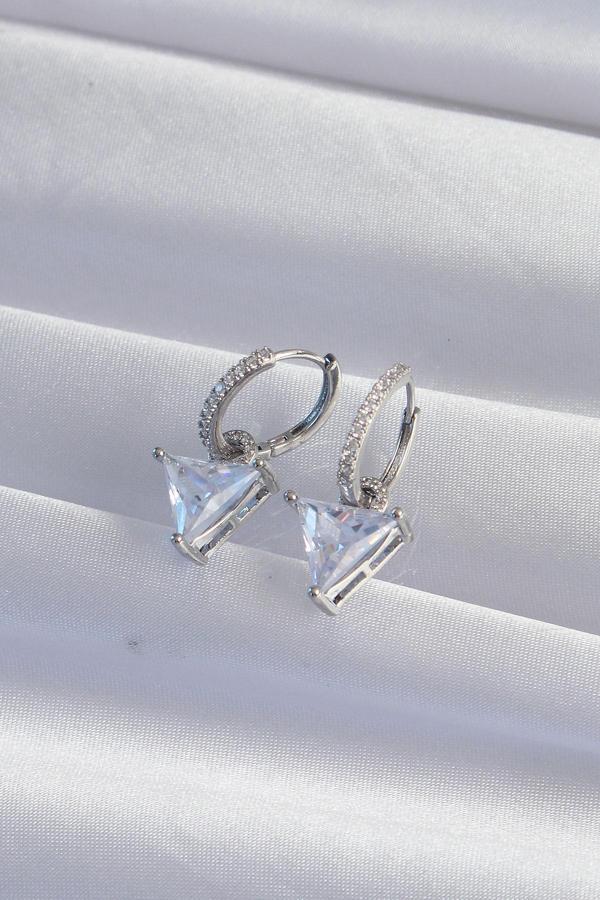 Zarif Kadın için Silver Pirinç Üçgen Zirkonlu Halka Küpe - Image 1