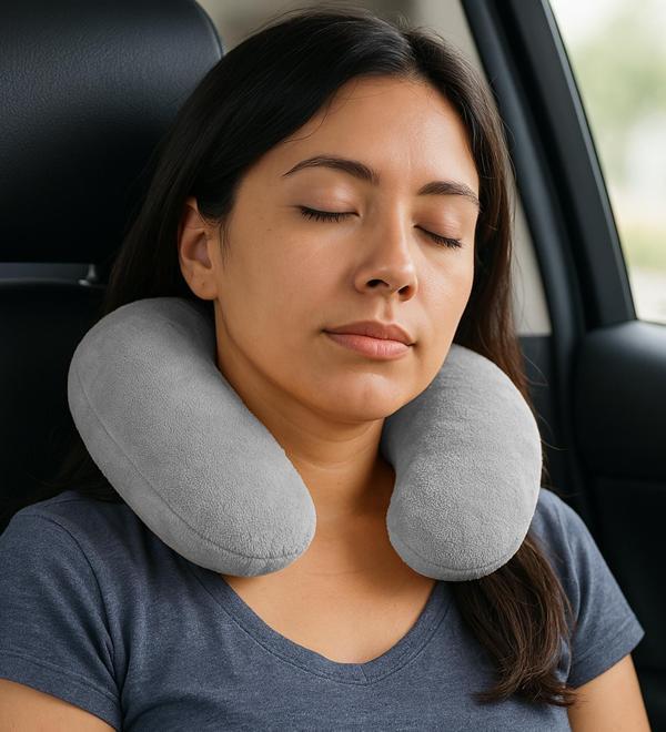 Peluş U Tipi Boyun Yastığı Yumuşak ve Ergonomik Seyahat Konforu Gri - Image 1