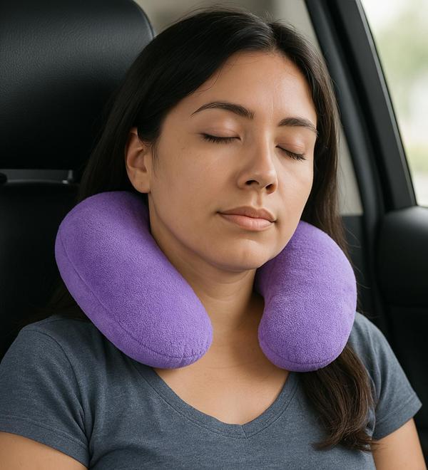 Peluş U Tipi Boyun Yastığı Yumuşak ve Ergonomik Seyahat Konforu Lila - Image 1
