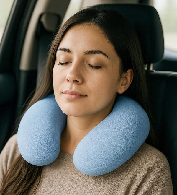 Peluş U Tipi Boyun Yastığı Yumuşak ve Ergonomik Seyahat Konforu Mavi - Image 1