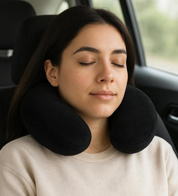 Peluş U Tipi Boyun Yastığı Yumuşak ve Ergonomik Seyahat Konforu Siyah - Image 1